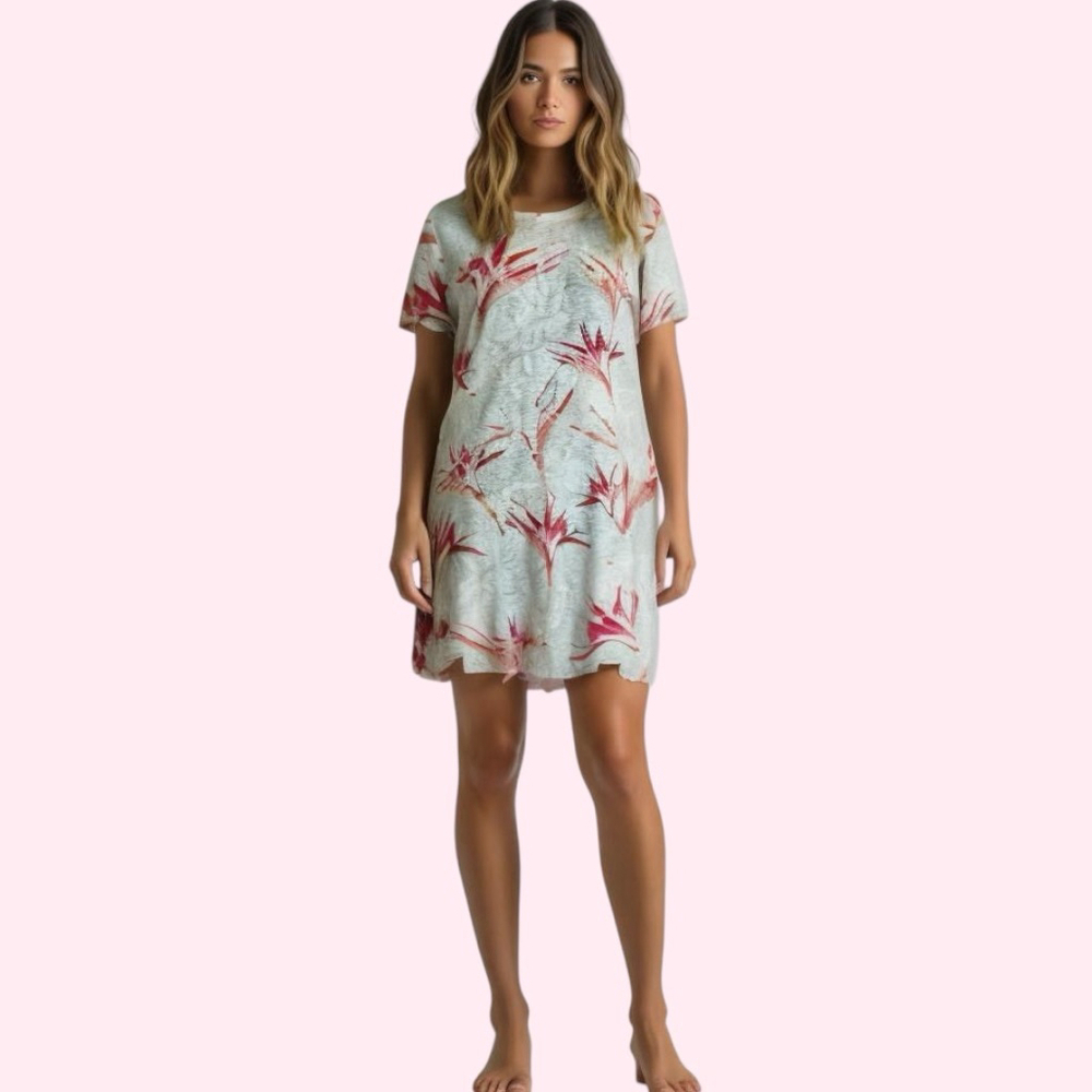 David Cline Dress, XL, Mint with Red Tropical Print